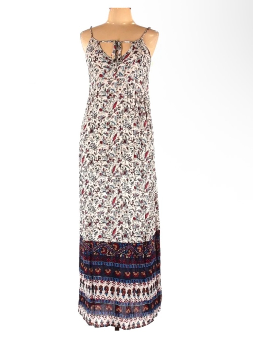 Knox Rose Summer Cream Maxi Dress with Navy Burgundy Border